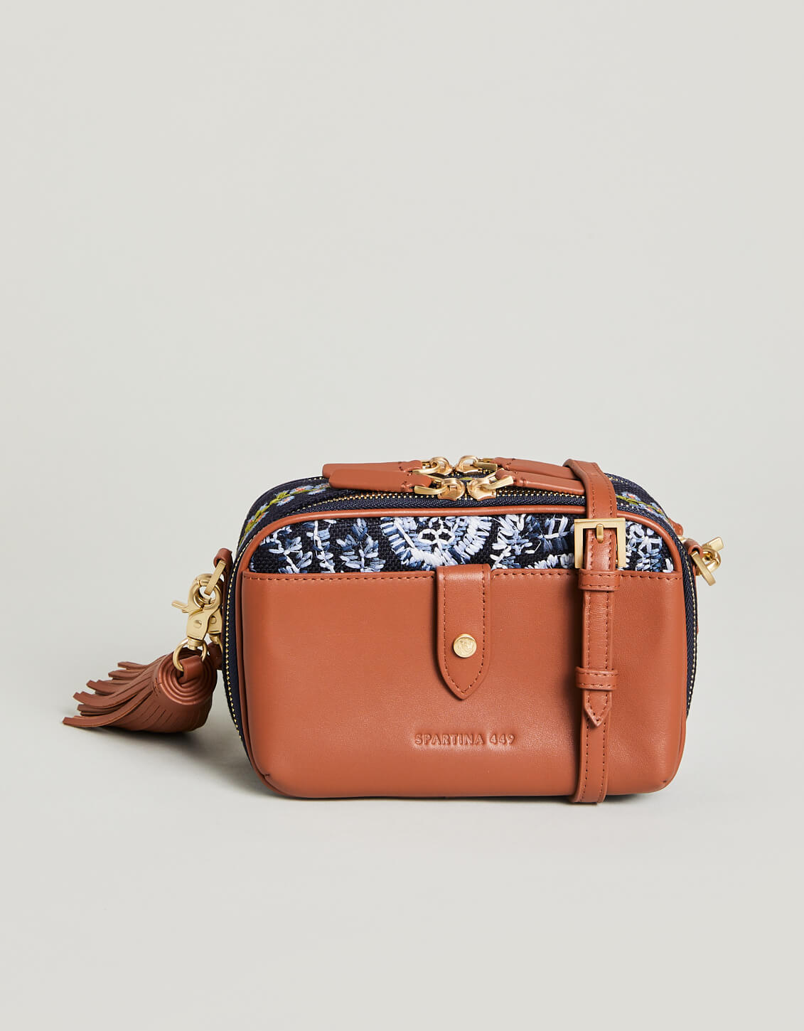 Mcgraw Floral Leather Crossbody Camera Bag In Blue Tea Rose Border