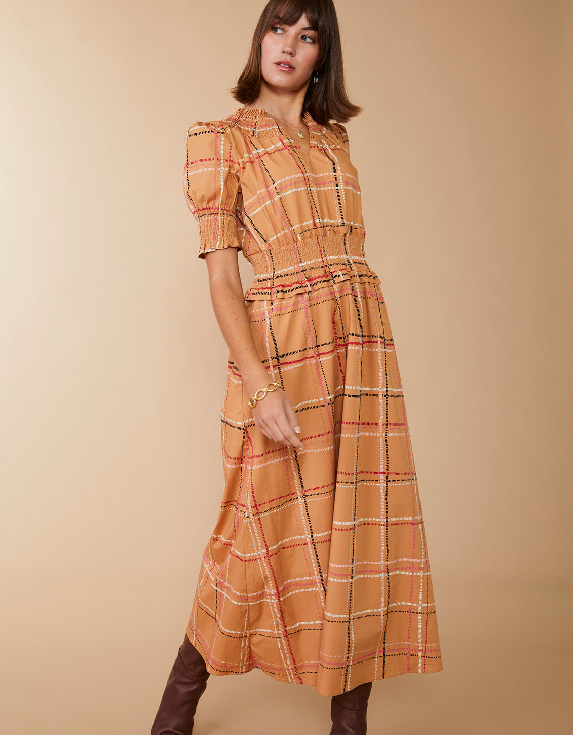Adelaide Midi Dress Botanic Garden Dash Plaid - $60.00