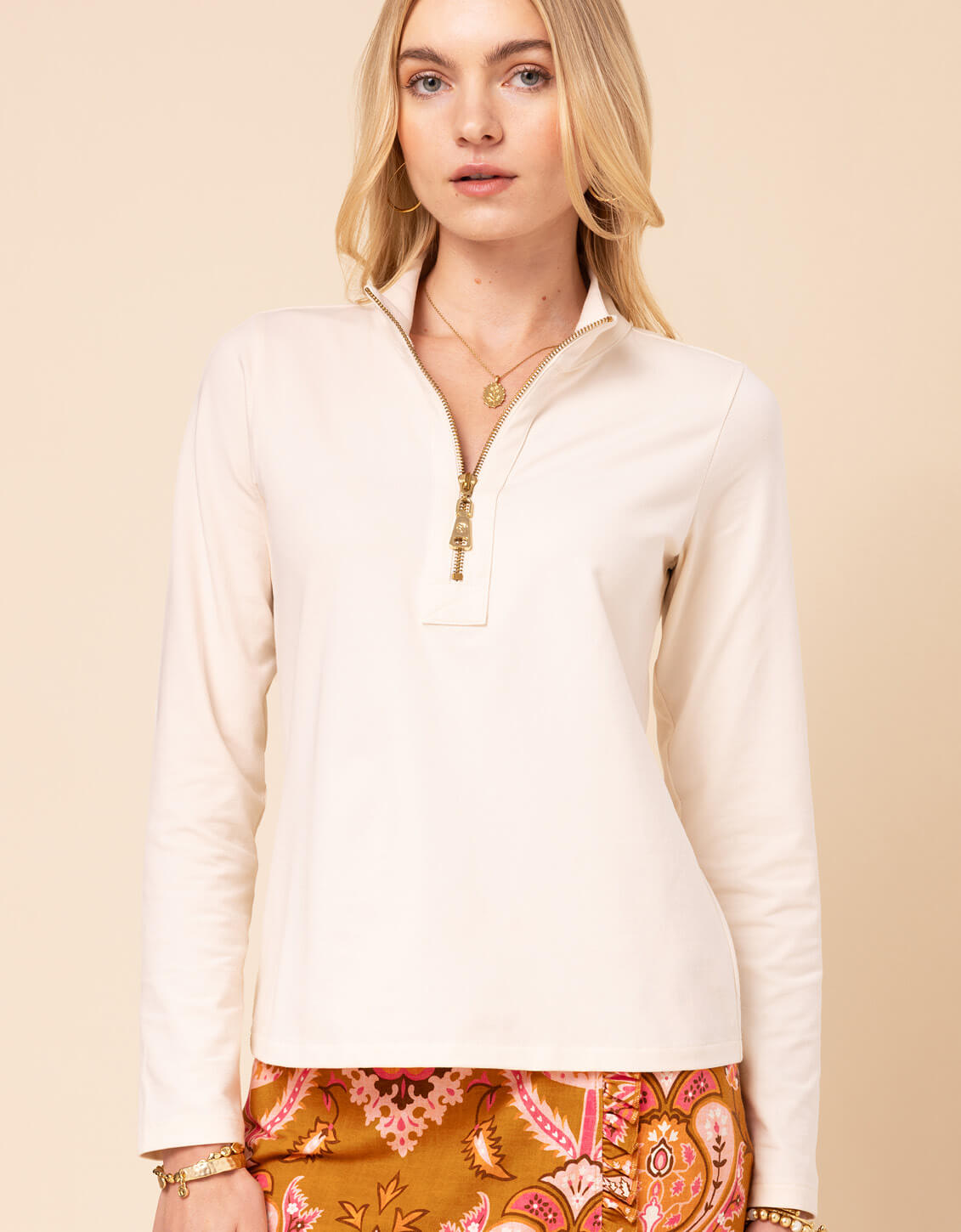 Nadine Ls Half Zip Dress Buttercream Stripes main image 1