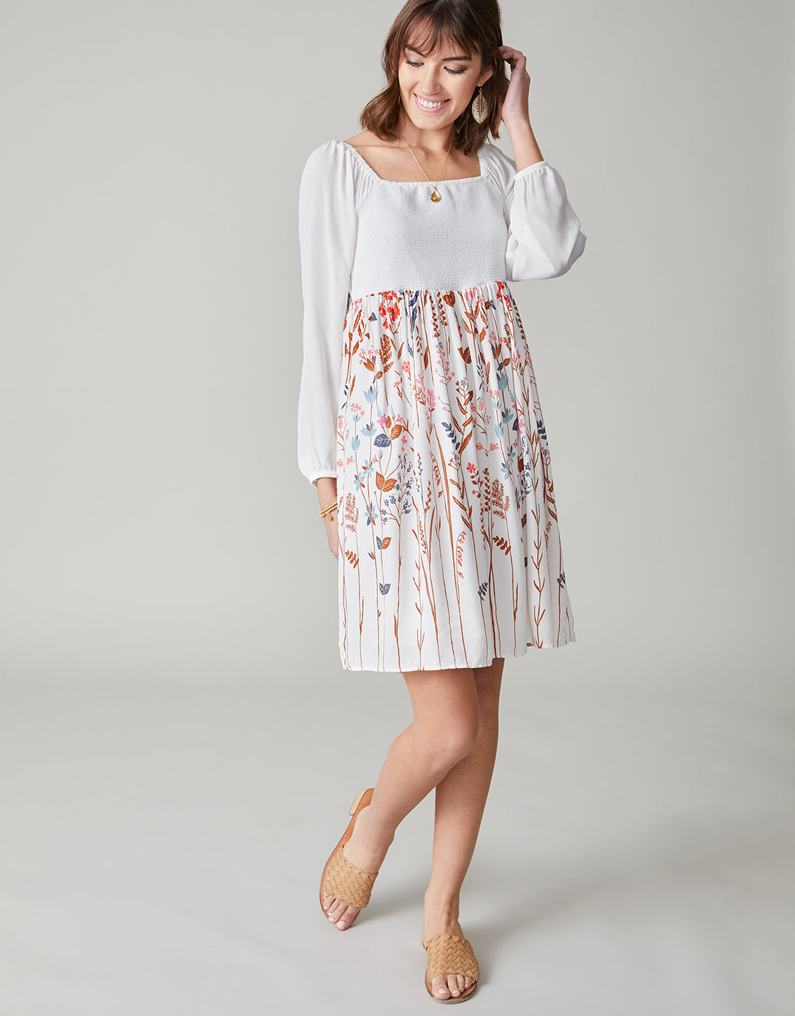 Mara Smocked Flower Dress, Oyster Factory - $79.20