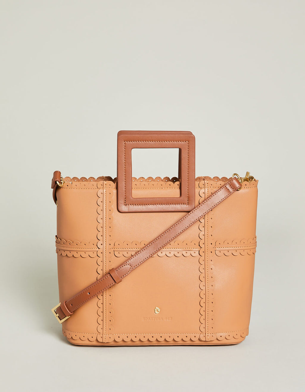 Small Square Basket bag in raffia and calfskin Natural/Pecan - LOEWE