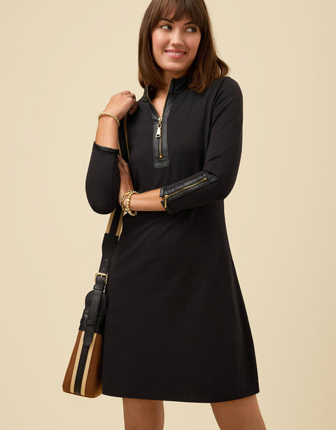 Nora Half-Zip Dress w/ Vegan Leather Black M Nora Half-Zip Dress w/ Vegan Leather Black M