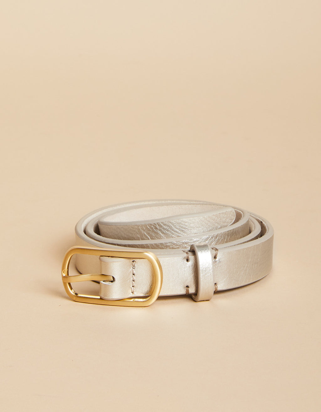 NWT Siren Premium Calf Leather Thin Belt Women\'s Small Golden‎ Brass-Tone Buckle Siren Thin Belt Matte Gold - $78.00 main image 2