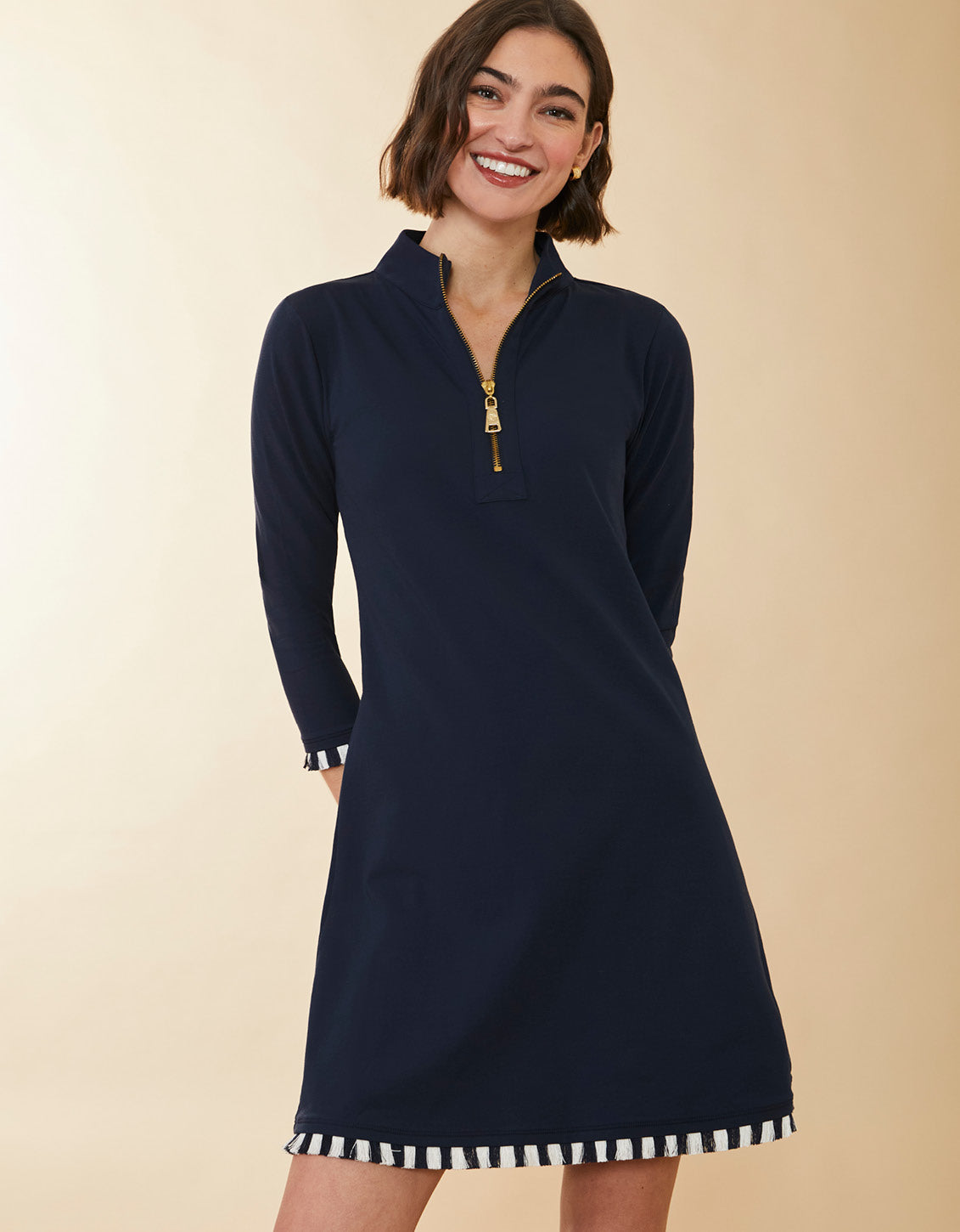 Nora Half-Zip Fringe Dress Slate Blue - $158.00