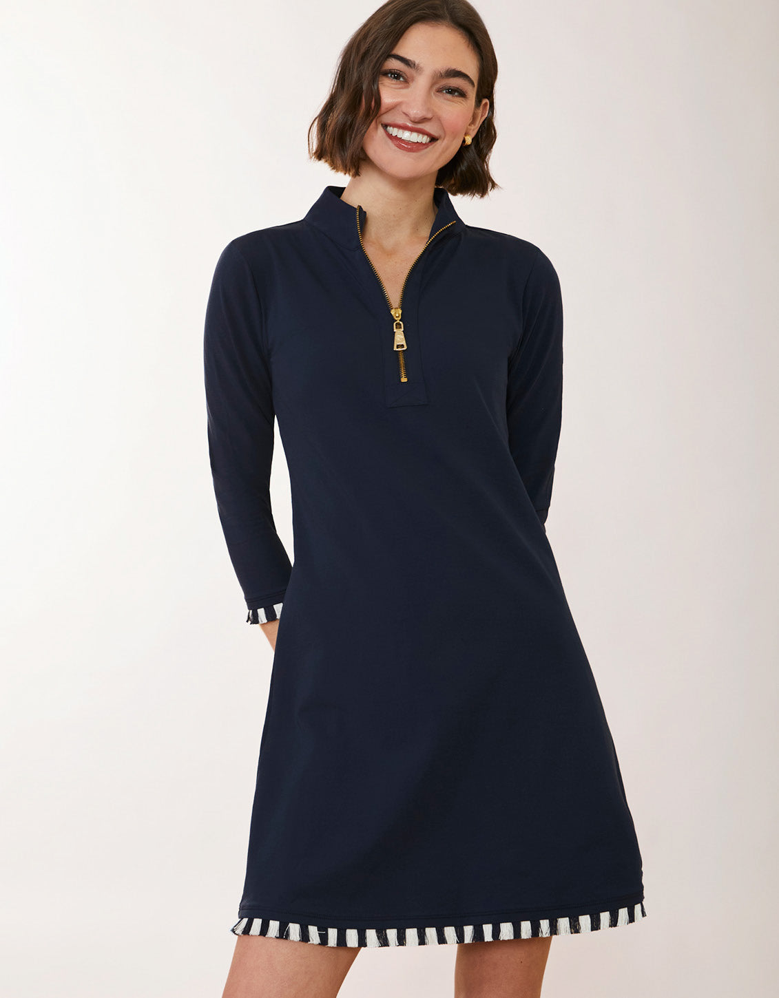 Nora Half-Zip Fringe Dress Slate Blue - $158.00