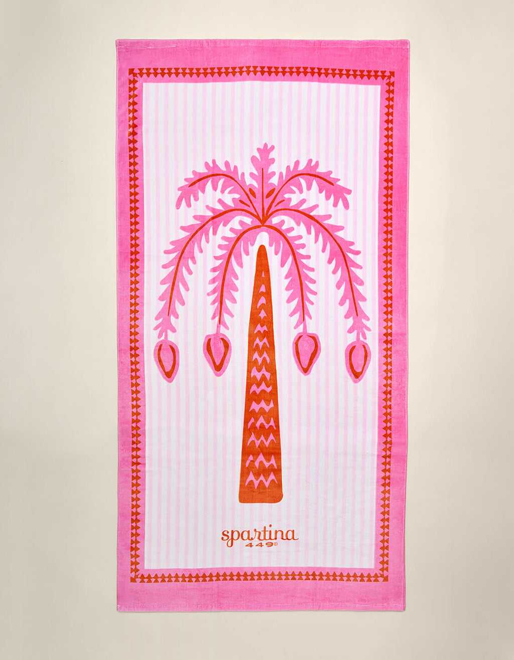 Palm Stripe Pink Beach Towel