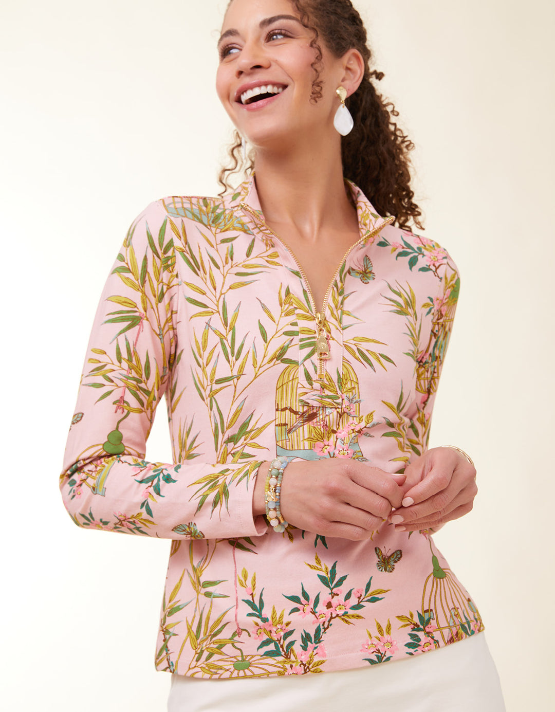 Curated visual reference: Picture Idea: Nora Half Zip Top Enclave Bamboo Bird Cage Pink