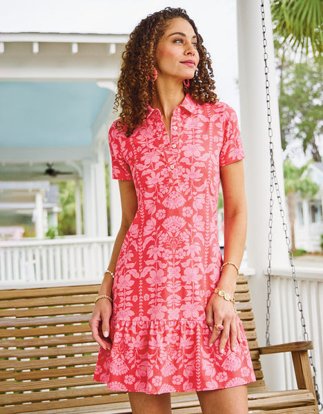 Joelle Polo Dress McAllister Floral Vine Pink - $168.00