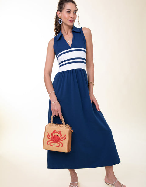 Haven Midi Dress Navy Pearl White Stripe - $45.00