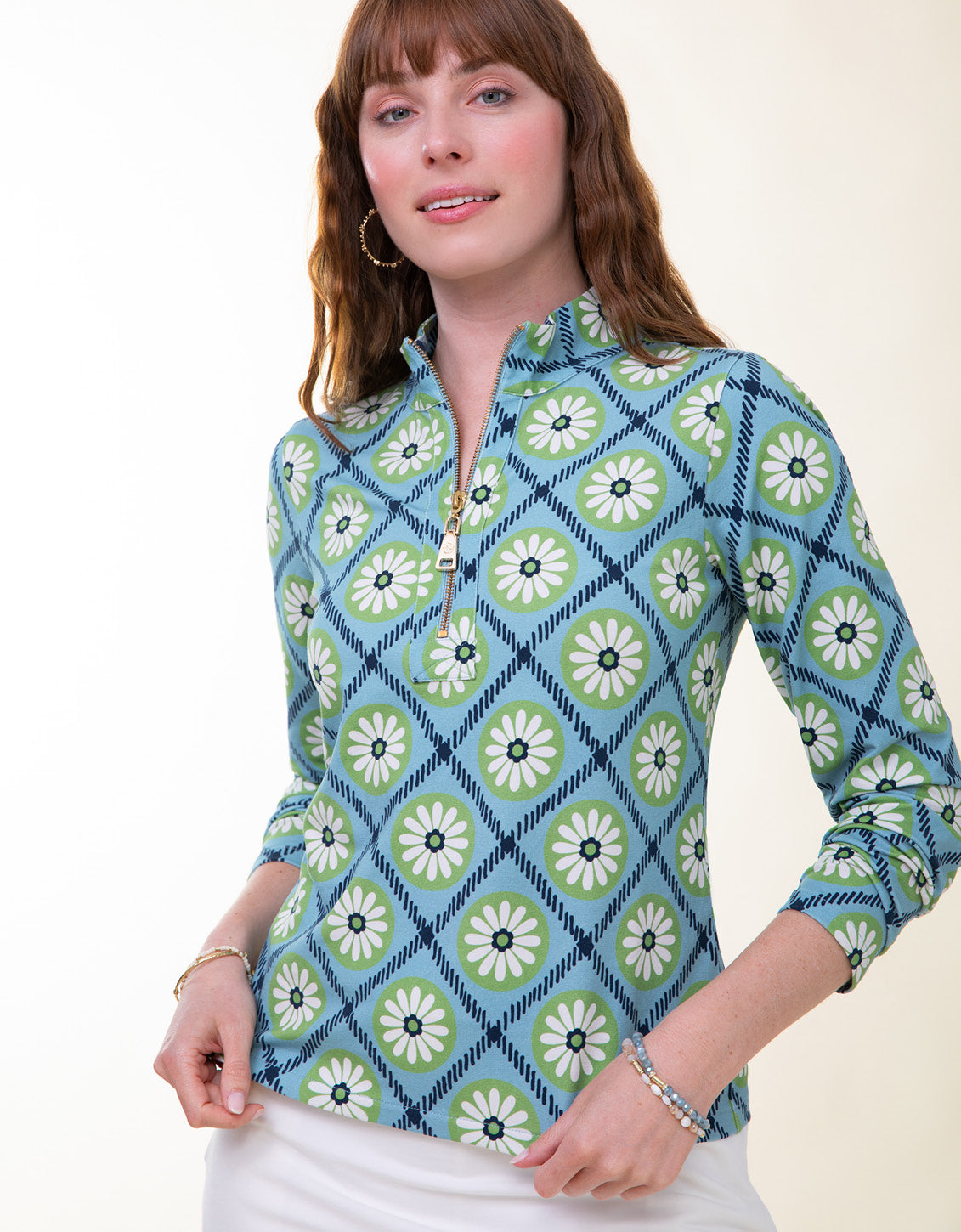 Strathy Hall Nora Half-Zip Top Strathy Hall Daisy Geo