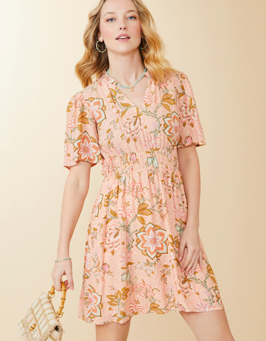 Elayne Splitneck Dress Calm Waters Floral Chintz