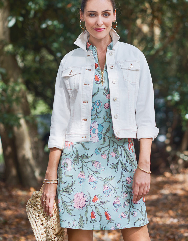 Serena Short Sleeve Half-Zip Pique Dress Hamilton Floral Block Sea Foa