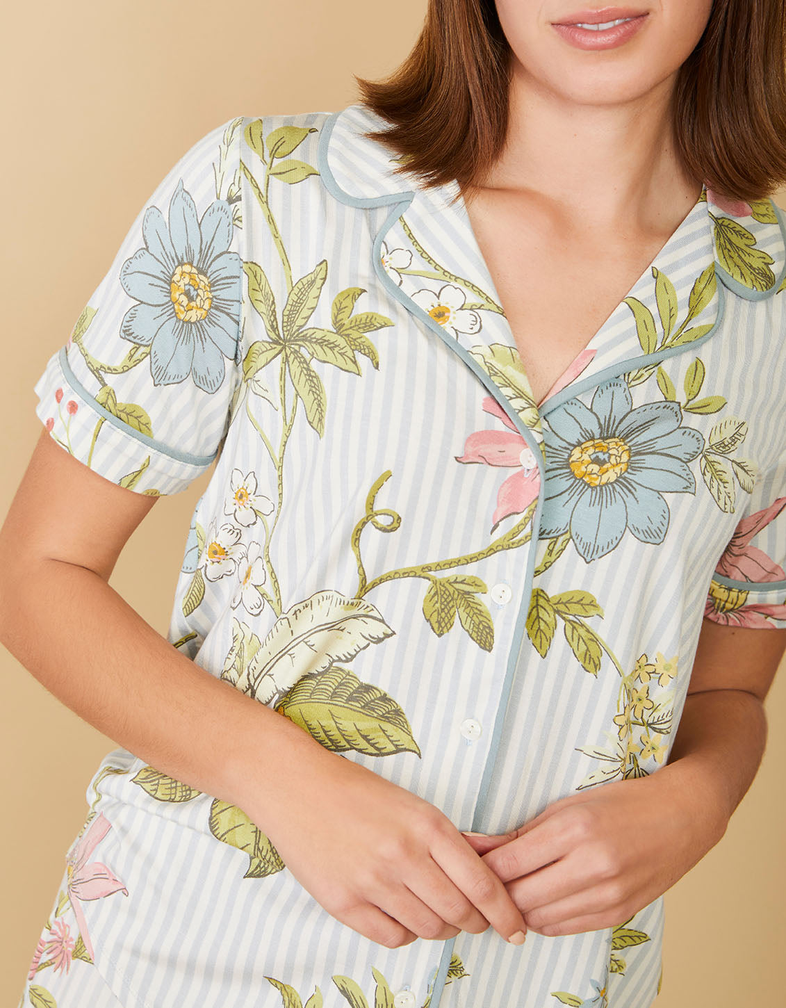 Rose and Stripe Brocade Pajama Top