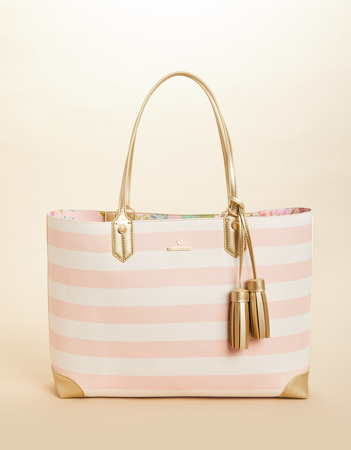 SPARTINA 449 - PINK W/ STRIPE CARRY ALL TOTE - PINEAPPLE good