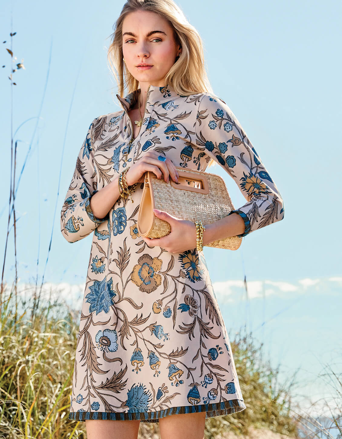 Nora Half-Zip Fringe Dress St. Augustine Vintage Floral - $124.60