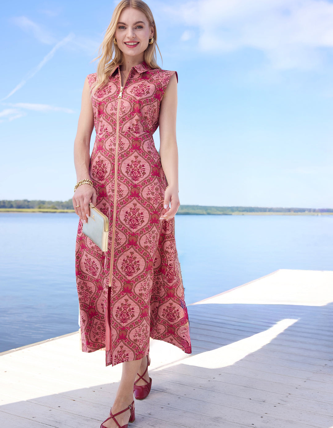 Lainey Shirt Dress Etta Damask Pomegranate