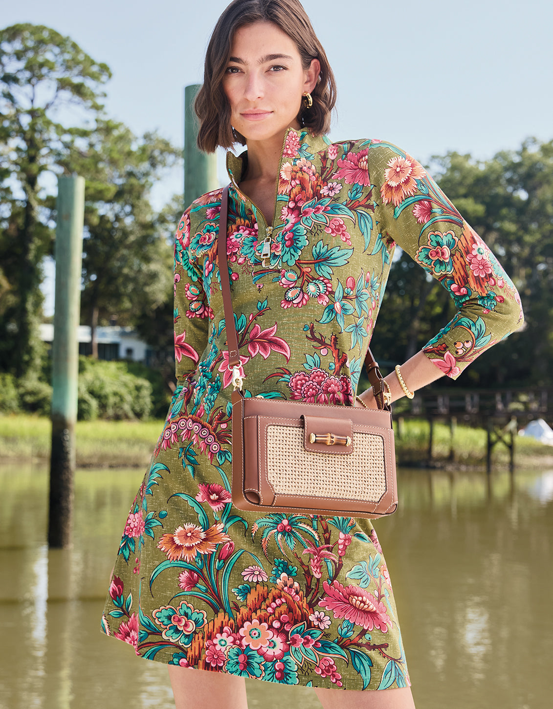 Nora Half-Zip Dress Bridge Street Olive - $98.00