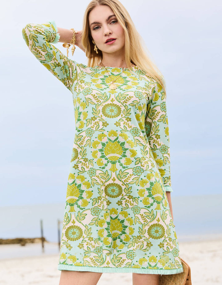 Island Fringe Dress Seawall Damask Seafoam