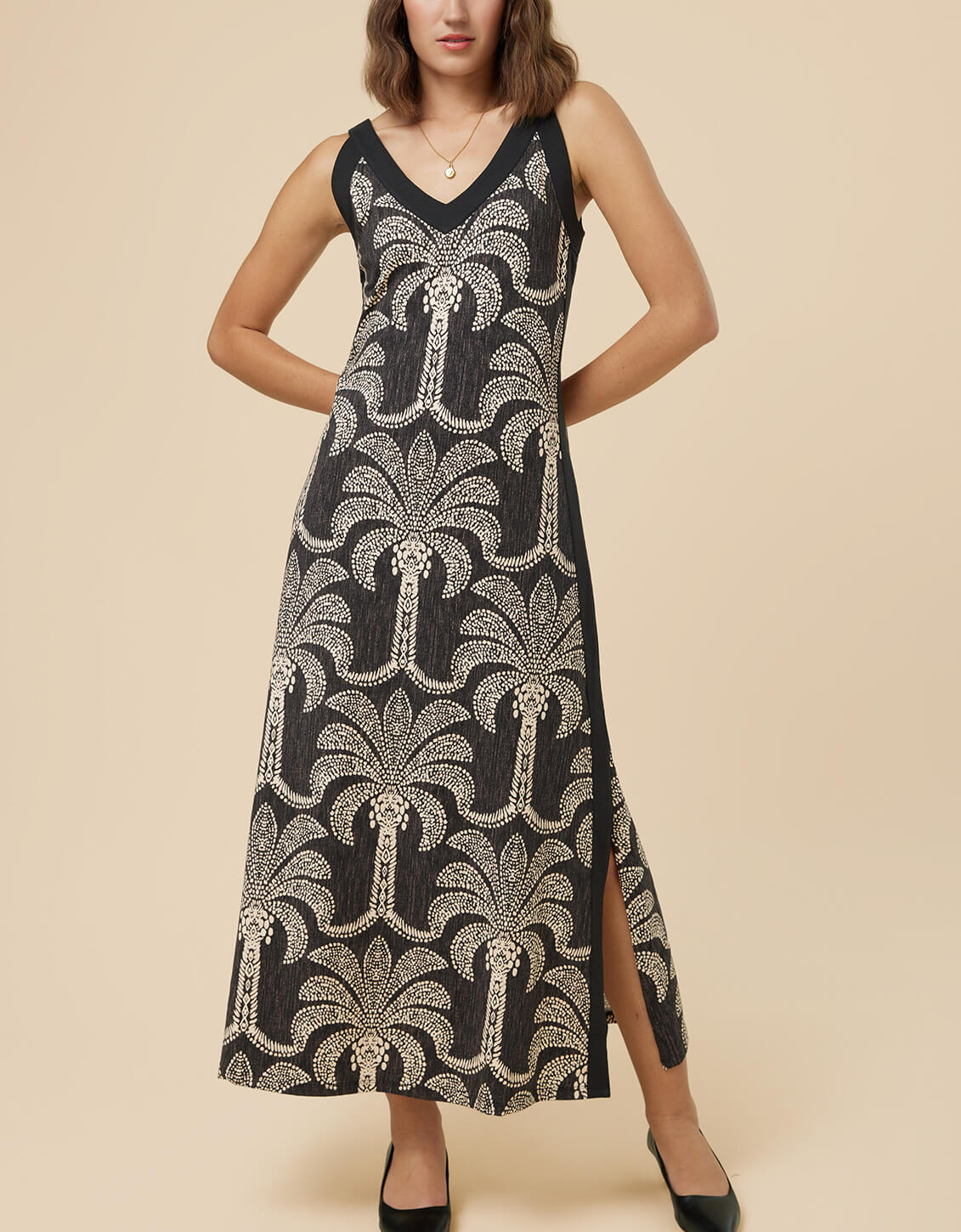 Marissa Midi Dress Bridge Street Palms Black - $142.80