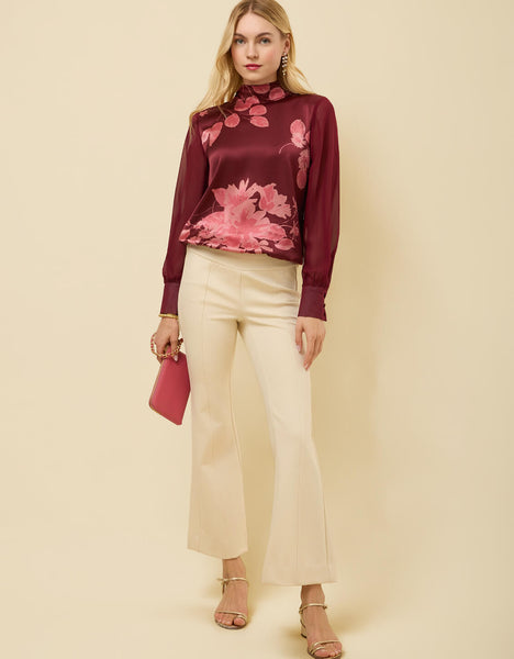 Erinne Silk Blouse Etta Floral Bordeaux - $48.00