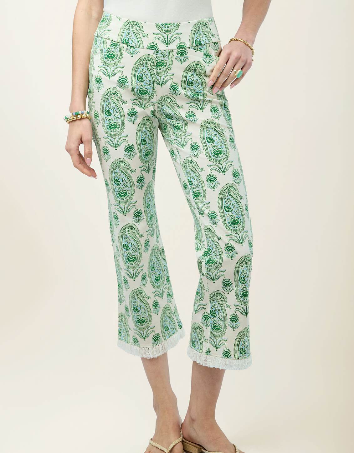 Maren Fringe Pant Flagler Paisley Green - $168.00
