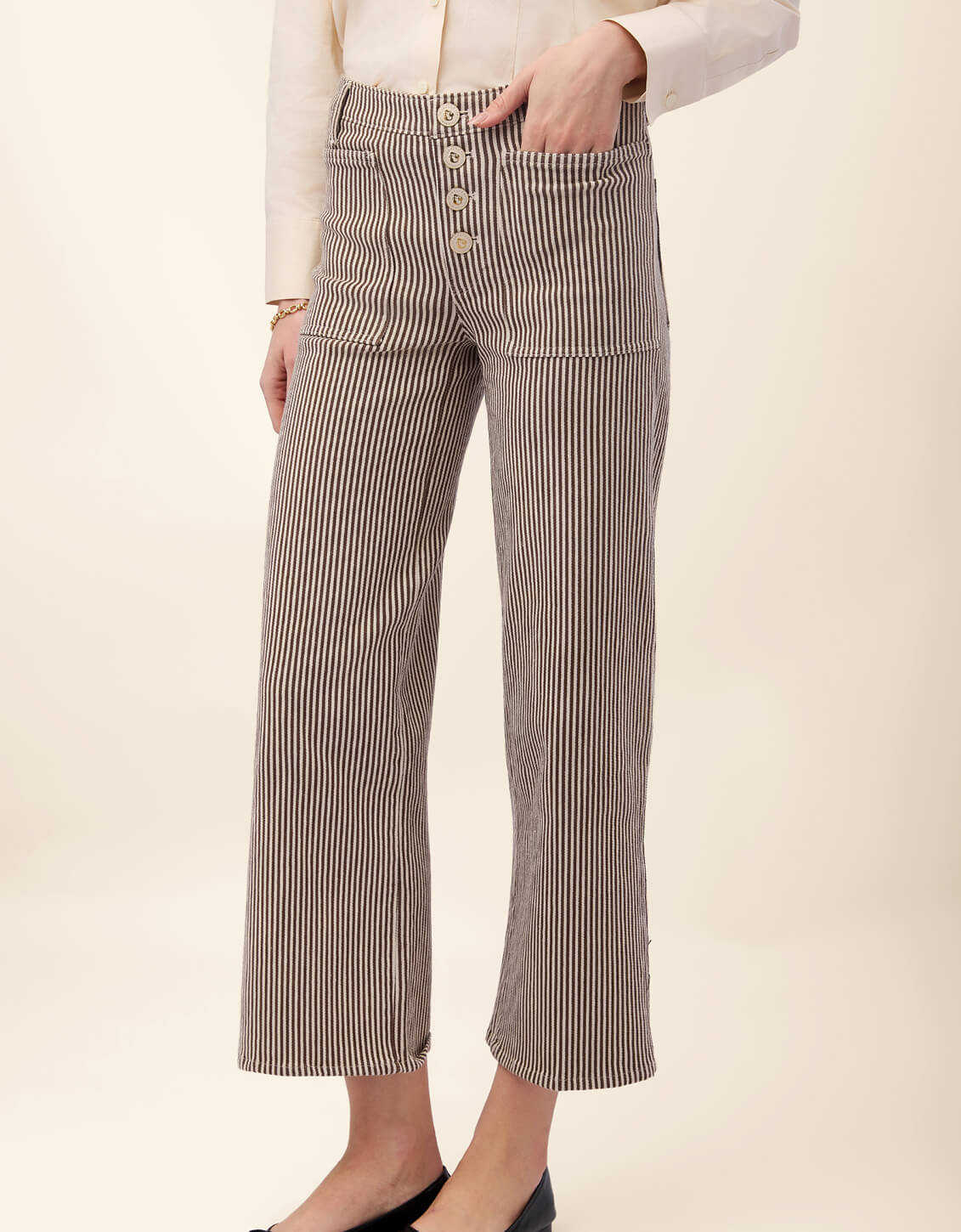Blanche Wide Leg Jean Black Coffee Stripe - $110.60