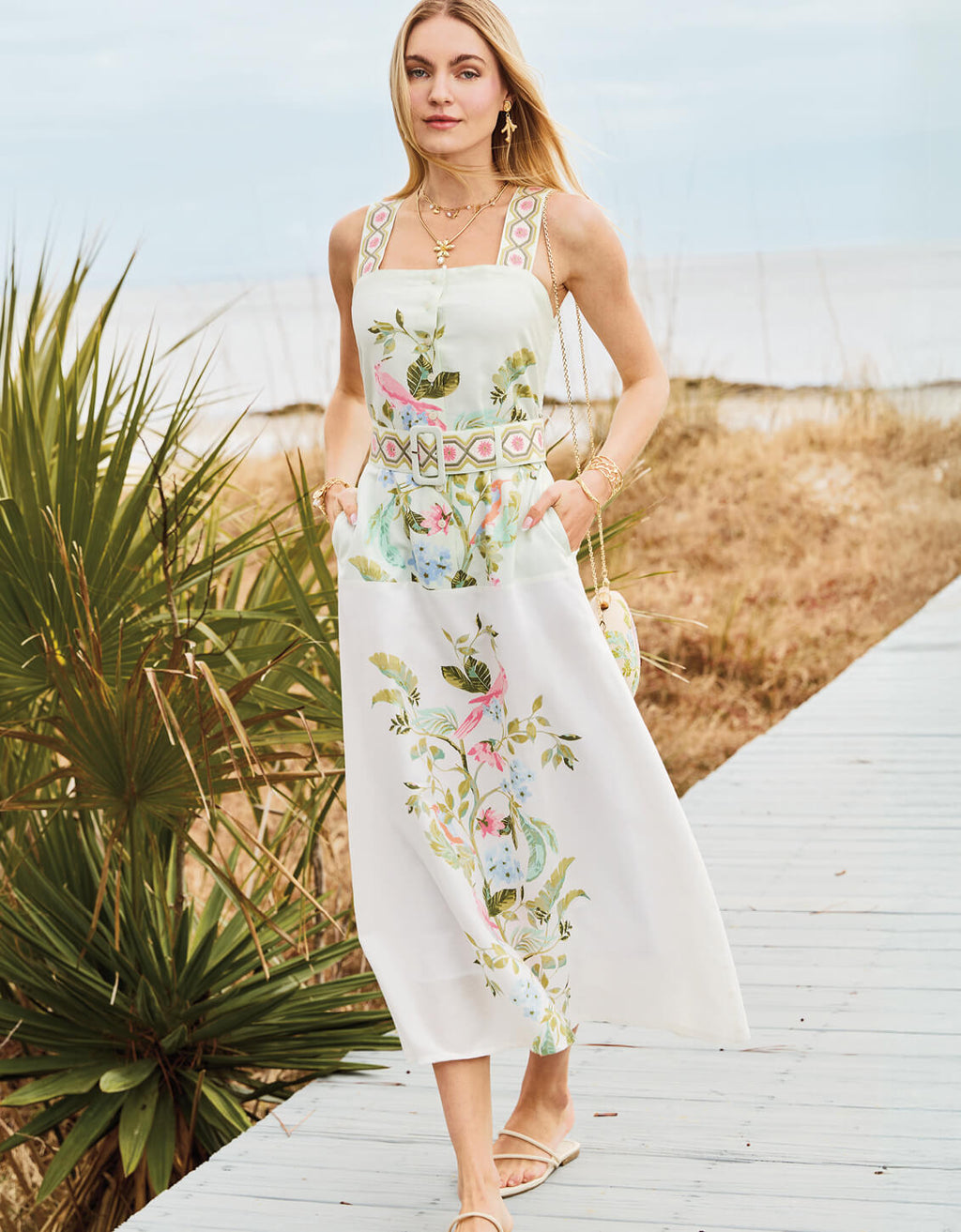 Lorraine Midi Dress Seawall Birds Sugar L
