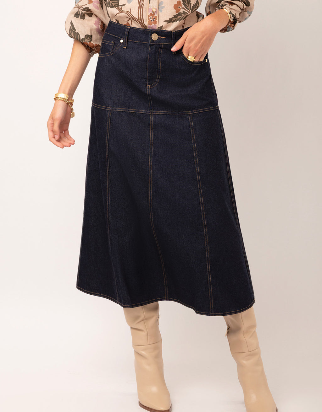 Anola Denim Midi Skirt Dark Bayou Rinse Wash