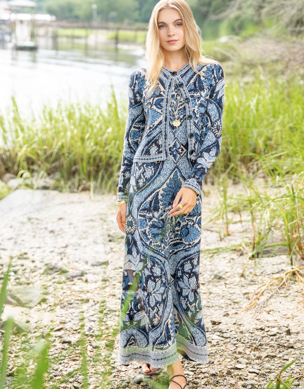 Madolyn Jacquard Dress Japonica Cartouche Blue