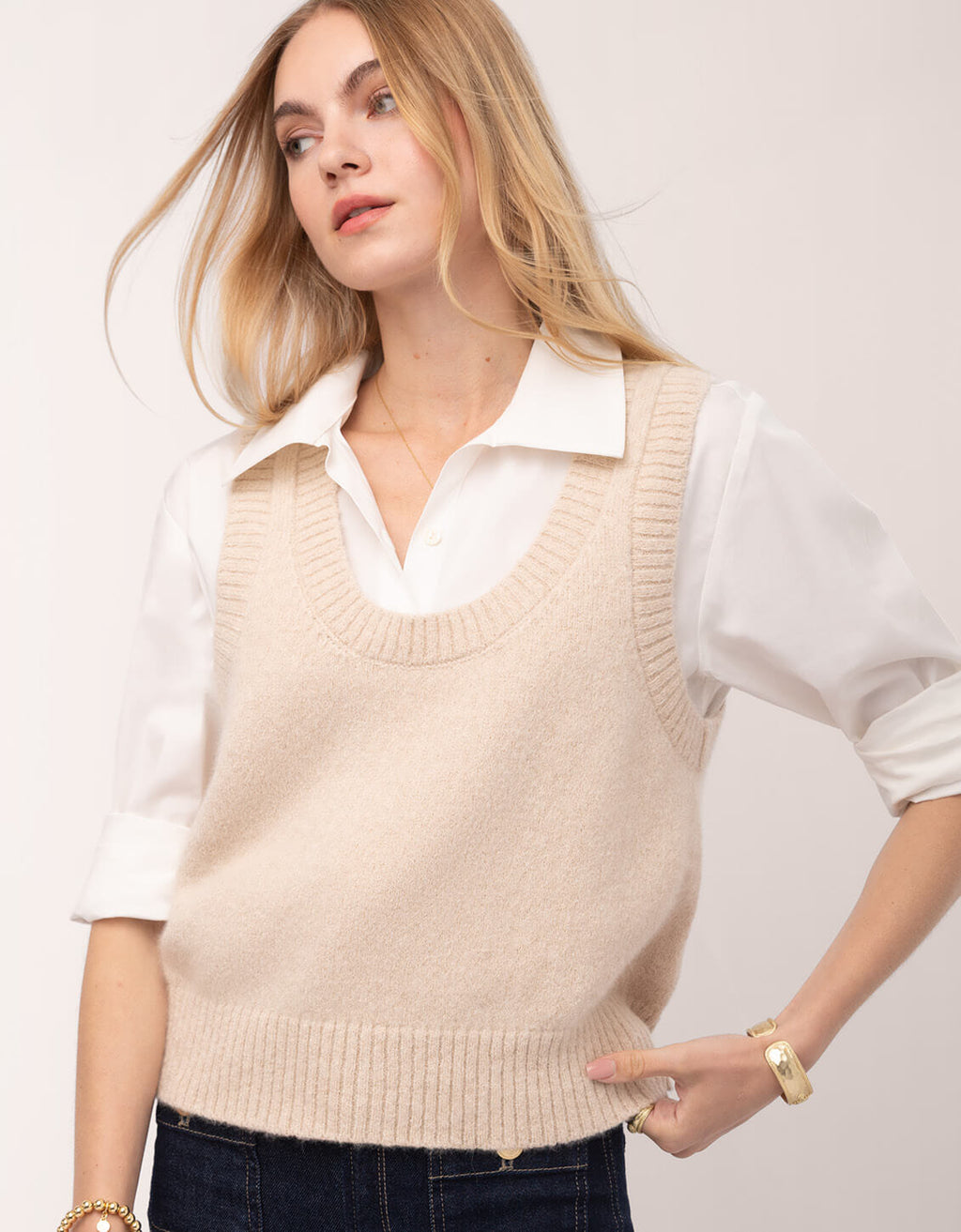 Noella Sweater Vest Smokey Oat