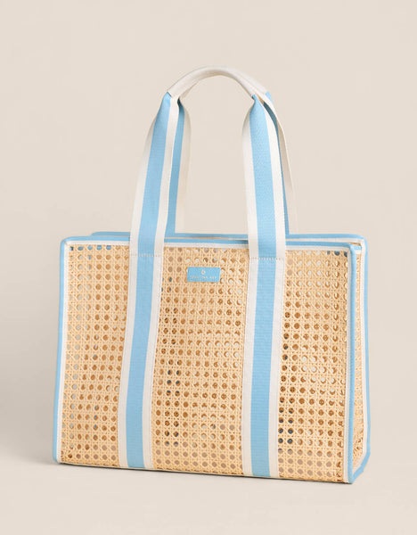 Splash Cane Large Trim Tote Blue Stripe - $124.20