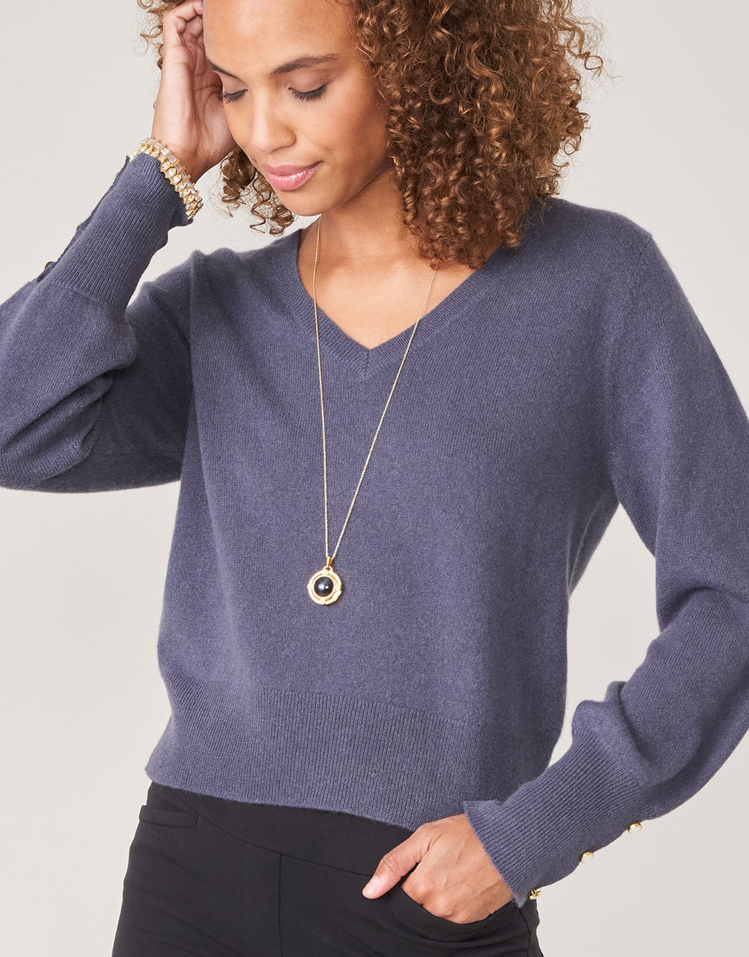 Hayden Cashmere Vneck Pullover Deep Slate