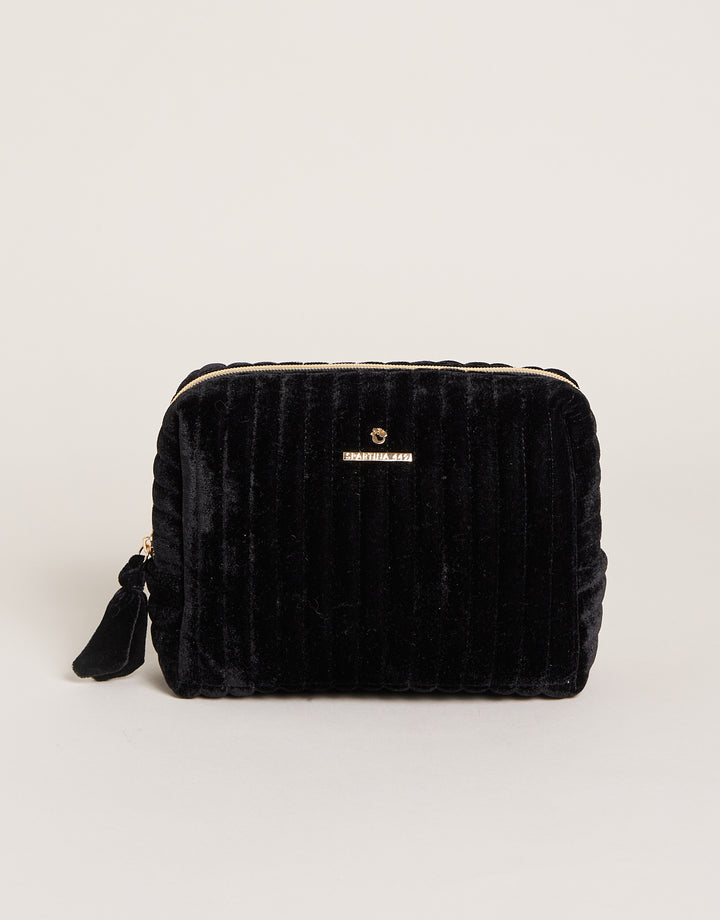 Velvet Quilted Cosmetic Bag Black