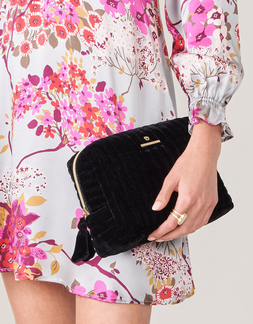 Velvet Quilted Cosmetic Bag Black