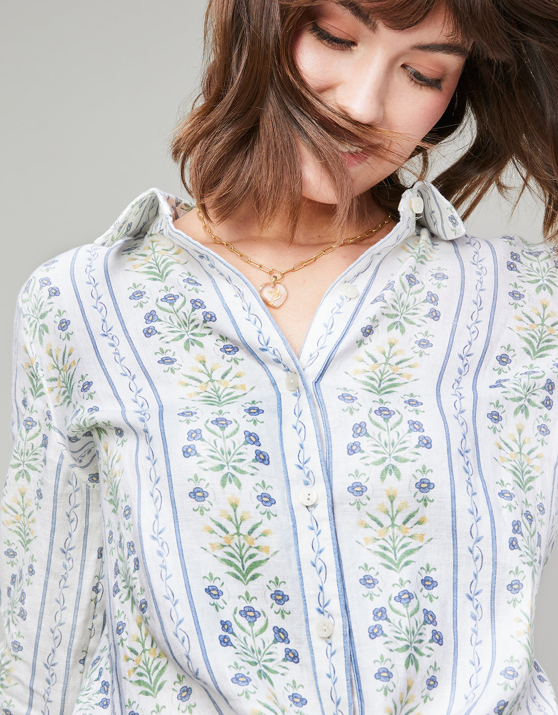 Callie Linen Shirt Peeples Song Sweet Floral Stripe