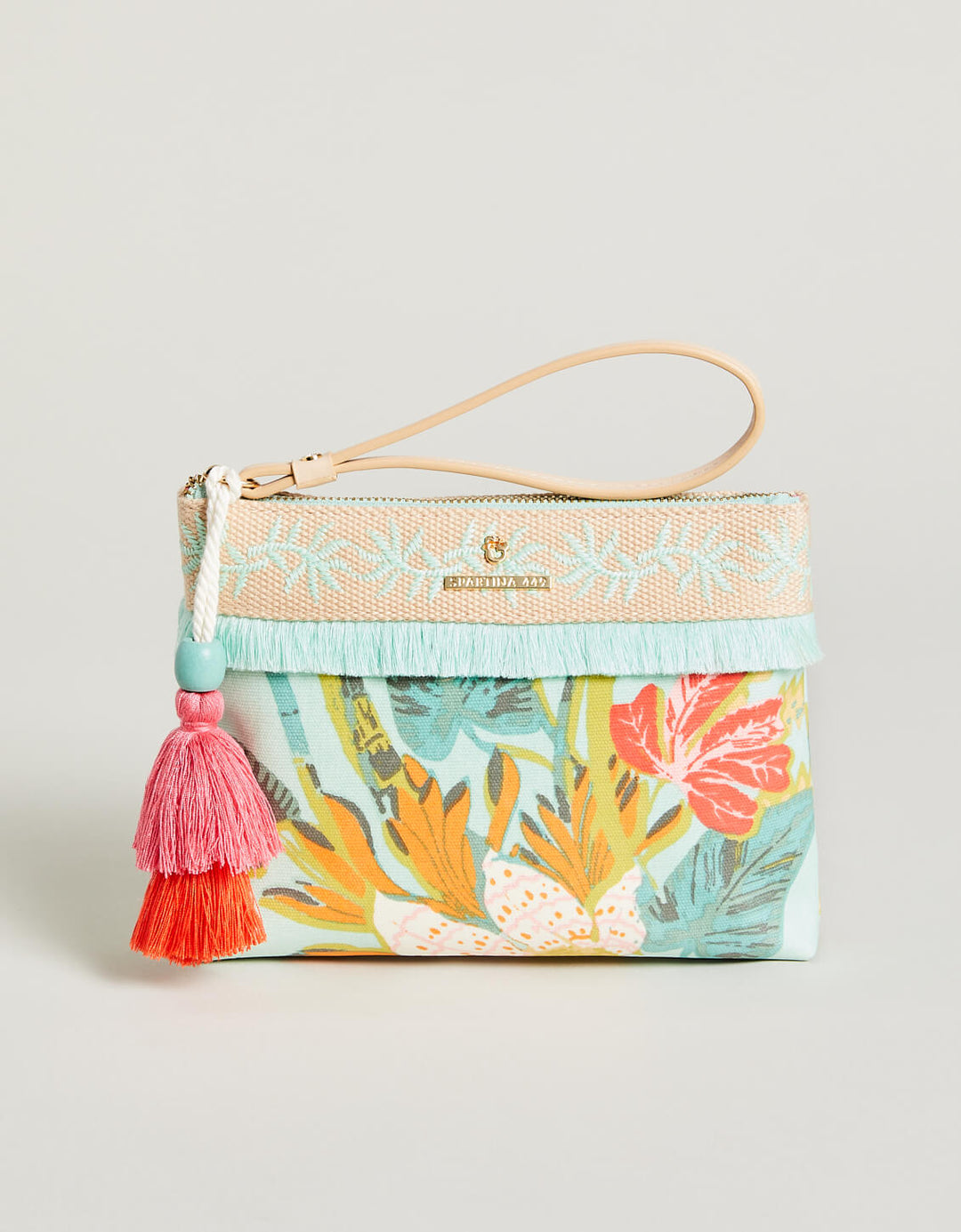 Carina Wristlet Queenie Tropical Floral Sea Foam