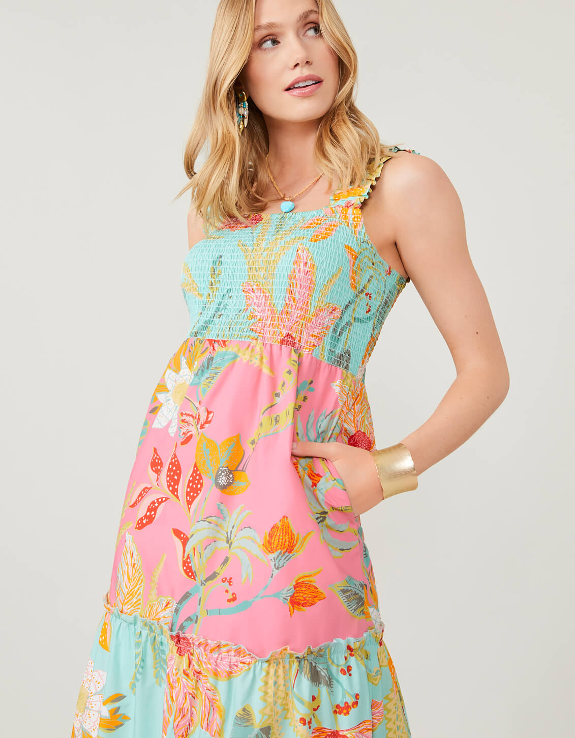 Avalon Smocked Dress Queenie Tropical Floral Mix