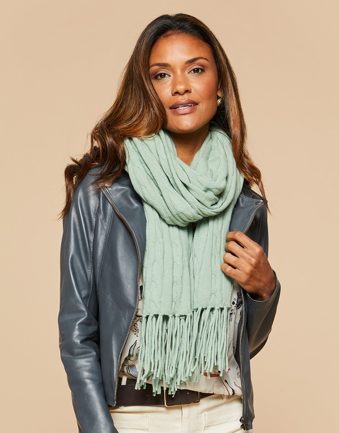 Seafoam Oversized Cable Knit Scarf