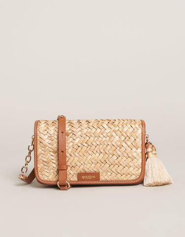 Stripped Two Tone Straw Clutch Crossbody Bag - Magnetic Cl (784442)