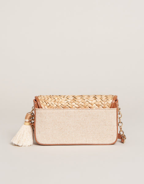 Stripped Two Tone Straw Clutch Crossbody Bag - Magnetic Cl (784442)