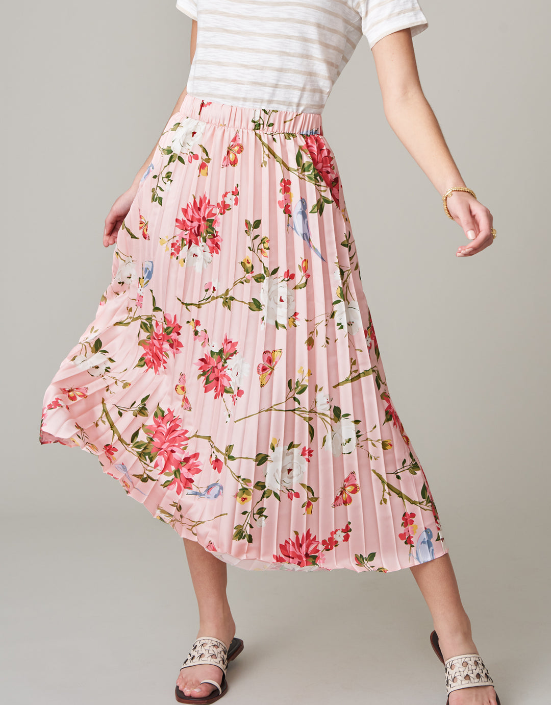 Clarisse Pleated Skirt Babbie's Store Bird Floral Blush