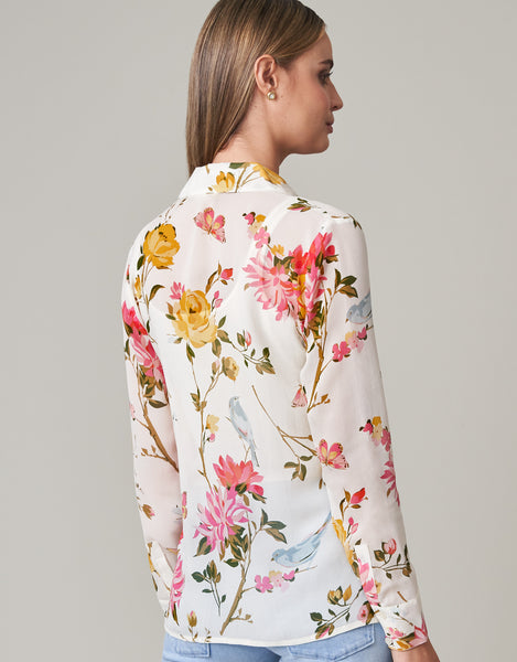 Arden Silk Blouse Babbie's Store Bird Floral Cream