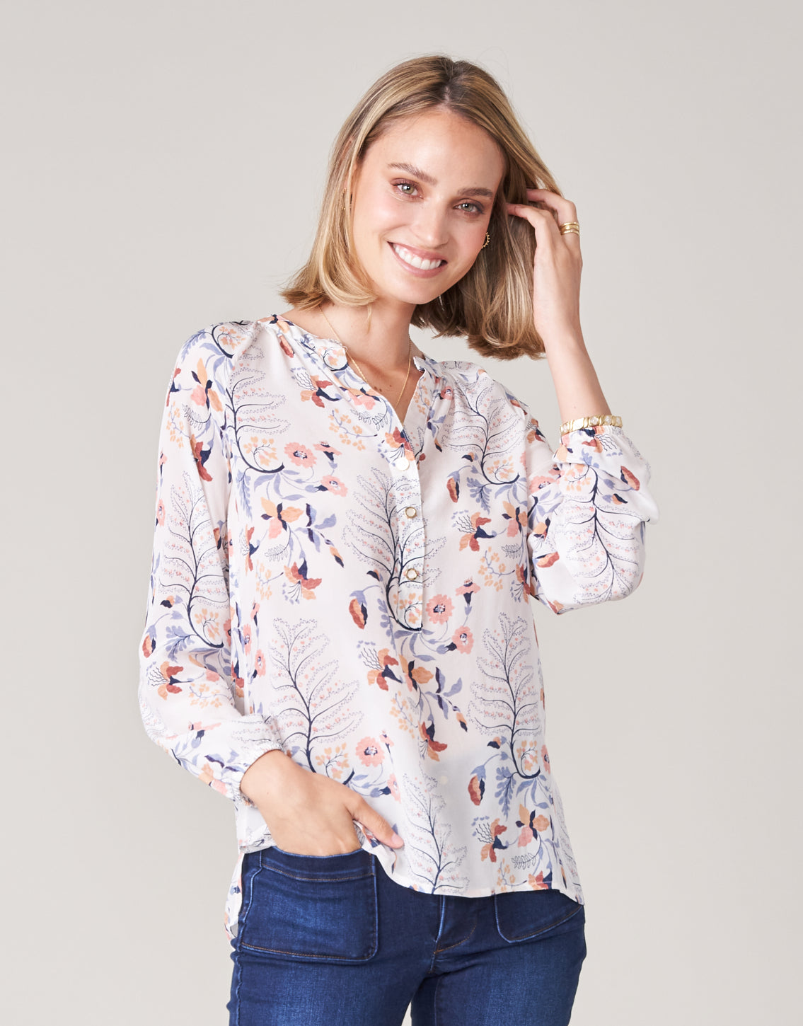 Cora Silk Blouse Bellinger Floral Branch