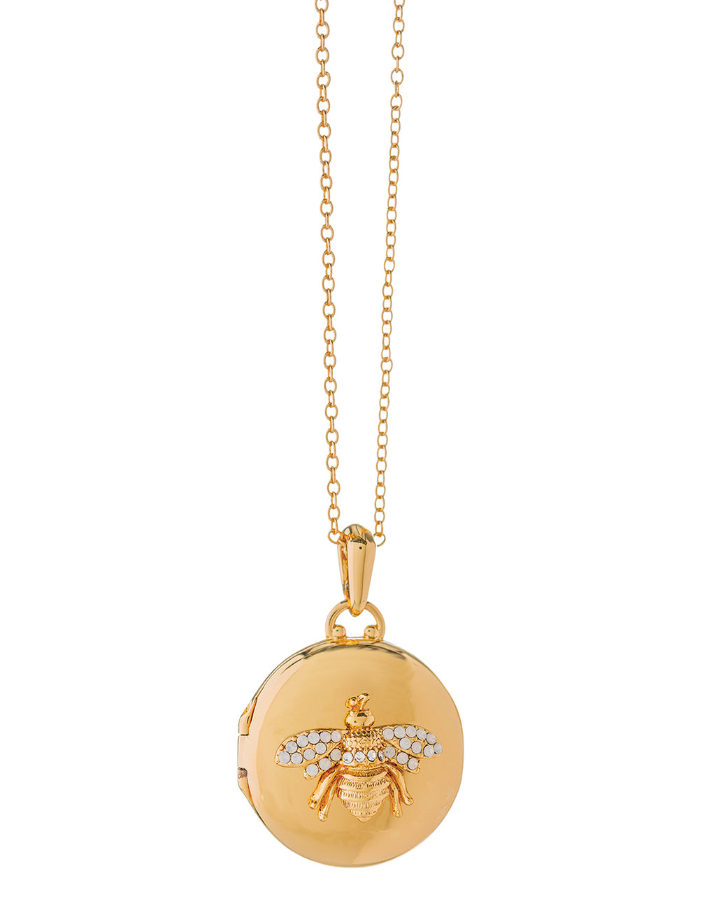 Classic Round Locket Necklace Bee Gold