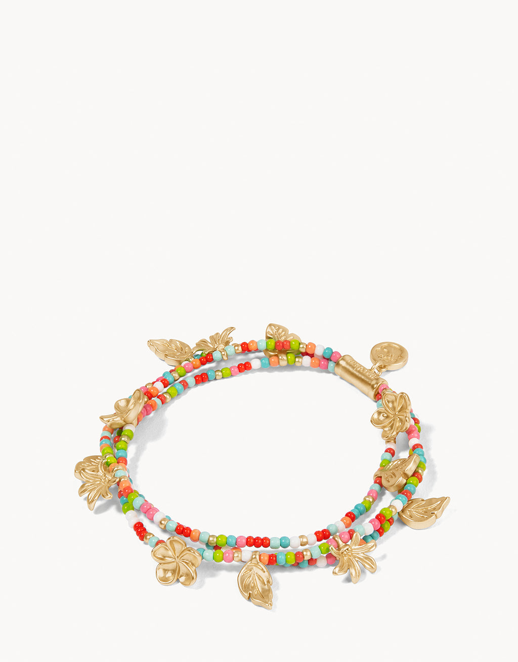 Beach Triple Strand Stretch Bracelet Gold Tropical - $44.00