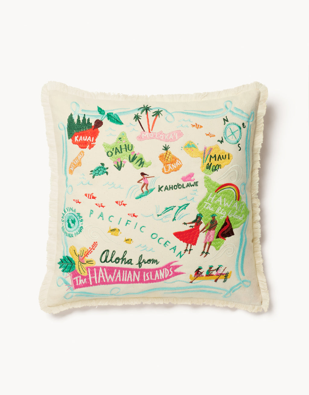 Embroidered Pillow Hawaiian Islands