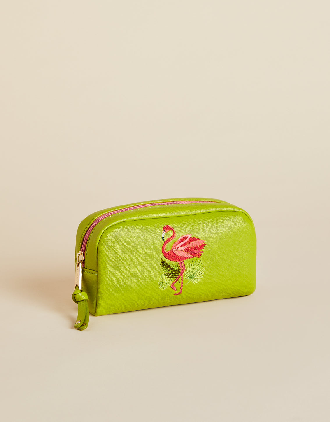 Vinyl Cosmetic Bag Green Flamingo